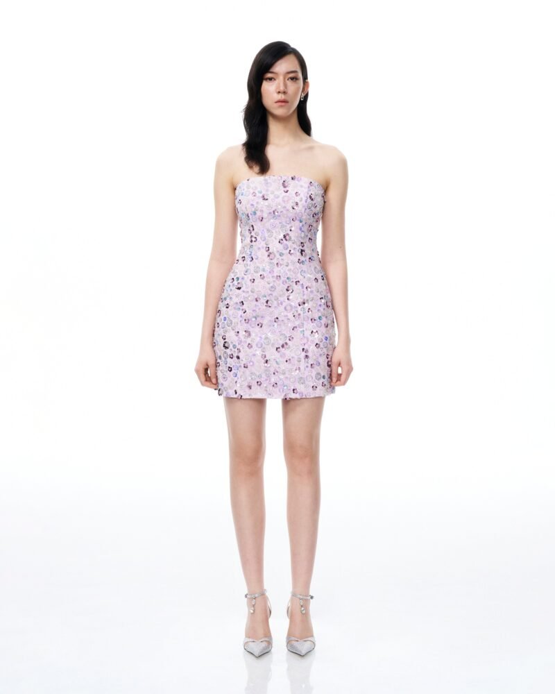 Esme Floral Sequin Embroidered Mini Dress - Purple - Image 1