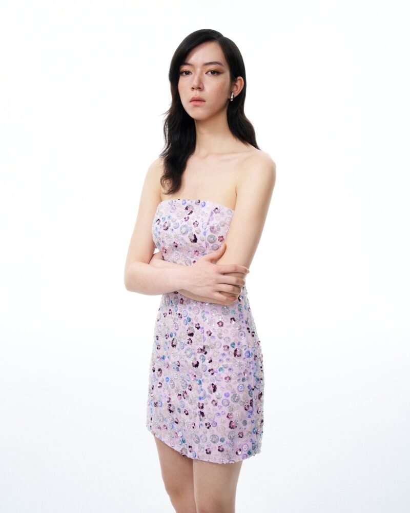 Esme Floral Sequin Embroidered Mini Dress - Purple - Image 5
