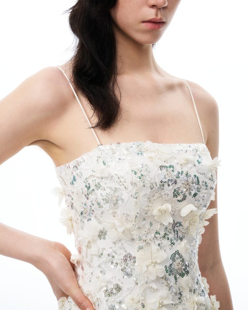 Lysandra 3D Floral Sequin Mini Dress - White - Image 5