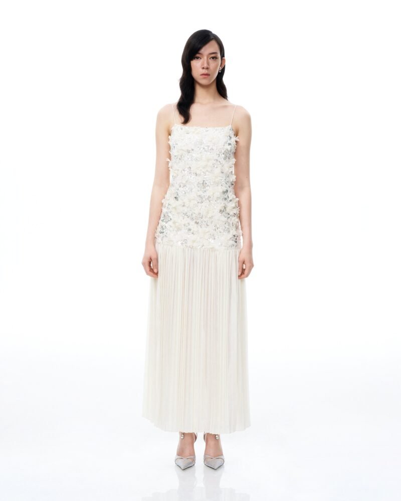 Galadriel 3D Floral Sequin Maxi Dress - White - Image 1