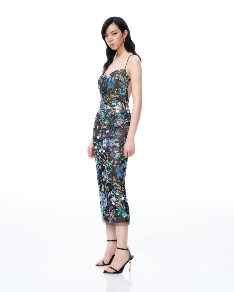Isadora Floral Sequin Dress - Black Multi - Image 2