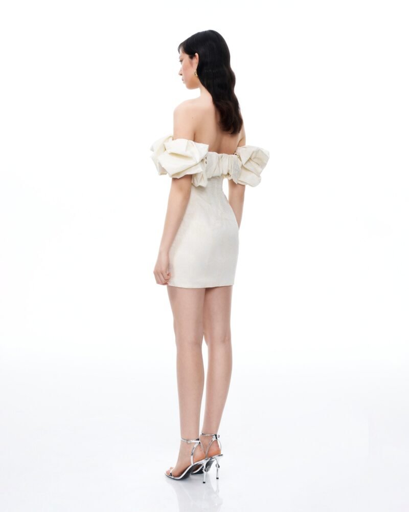 Althea Clouds Shoulders Floral Embroidered Mini Dress - White - Image 3