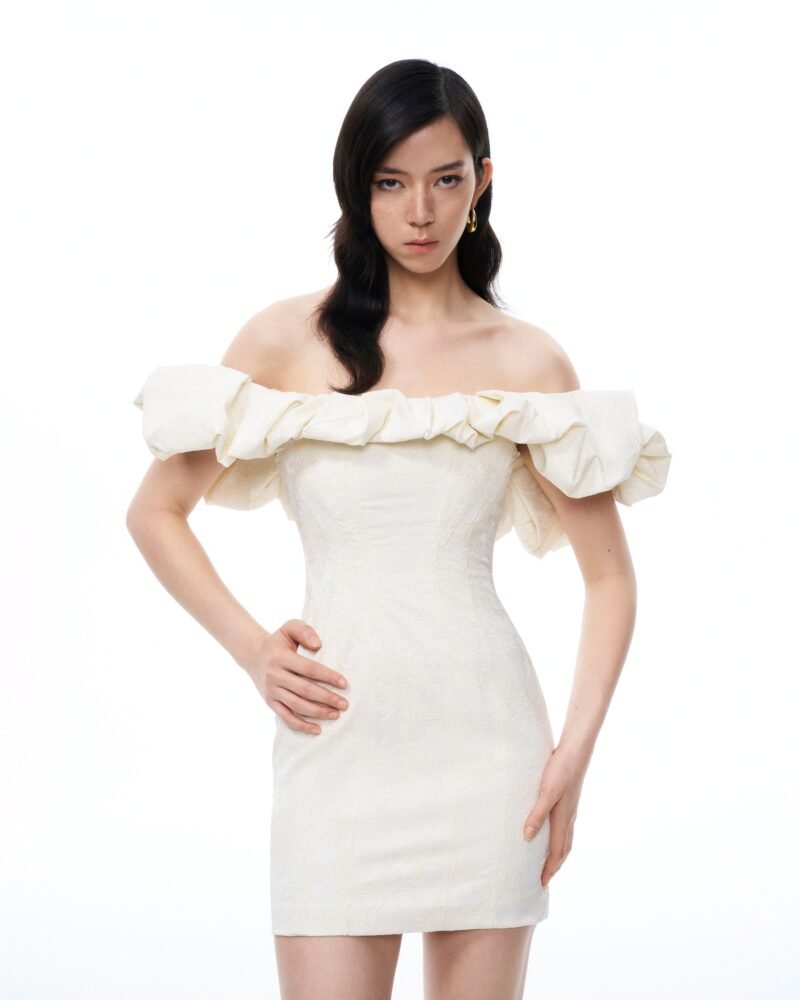 Althea Clouds Shoulders Floral Embroidered Mini Dress - White - Image 4