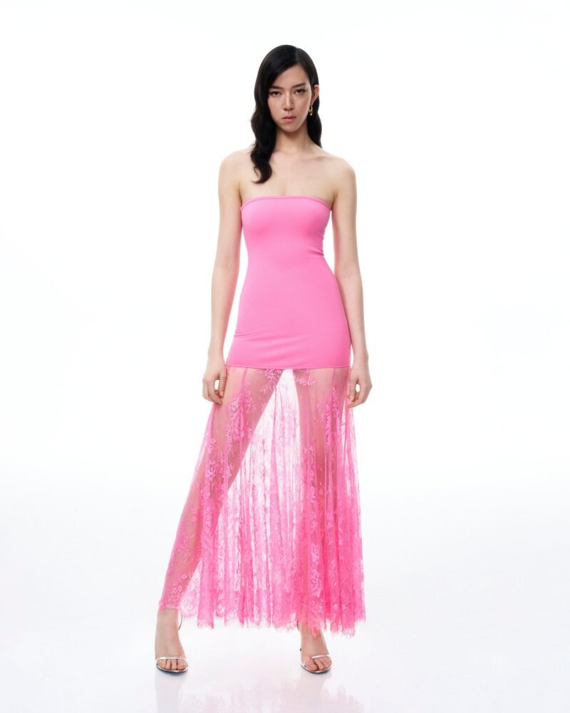 Evadne Floral Lace Dress - Pink - Image 5