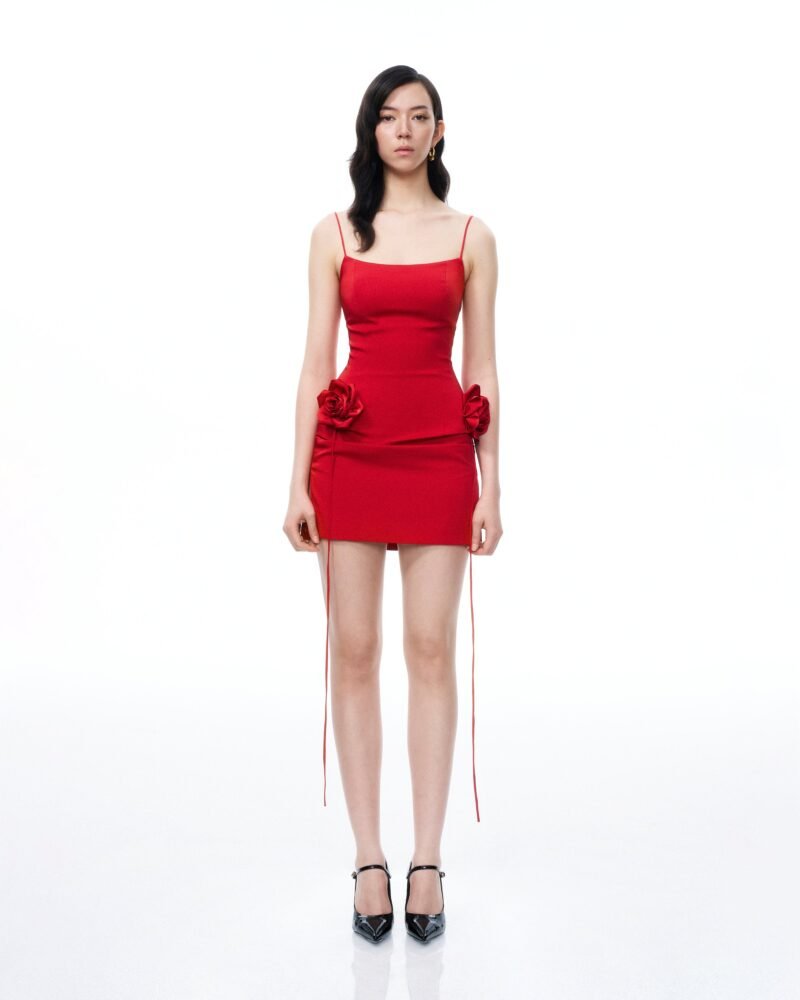 Bellamy 3D Floral Mini Dress - Red - Image 1