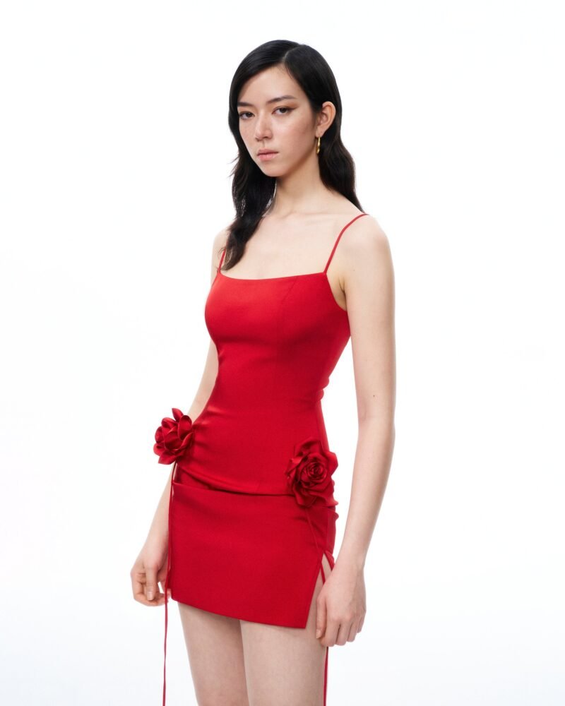 Bellamy 3D Floral Mini Dress - Red - Image 5