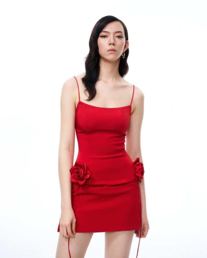 Bellamy 3D Floral Mini Dress - Red - Image 4