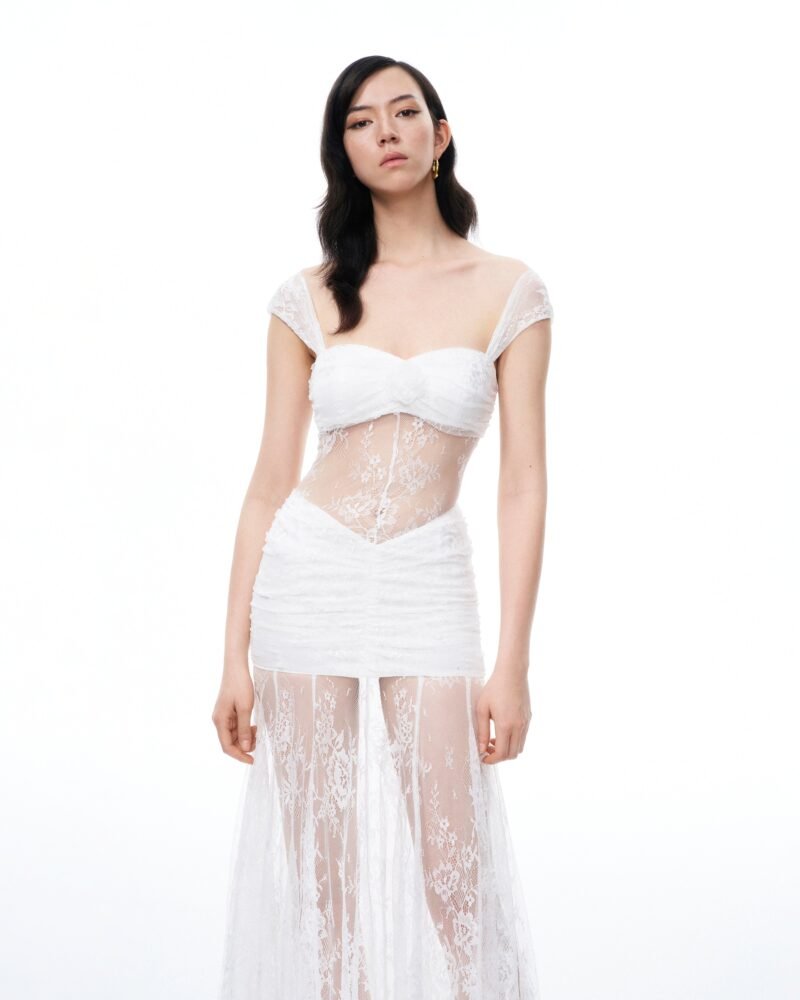 Fiorentina 3D Floral Lace Dress - White - Image 4