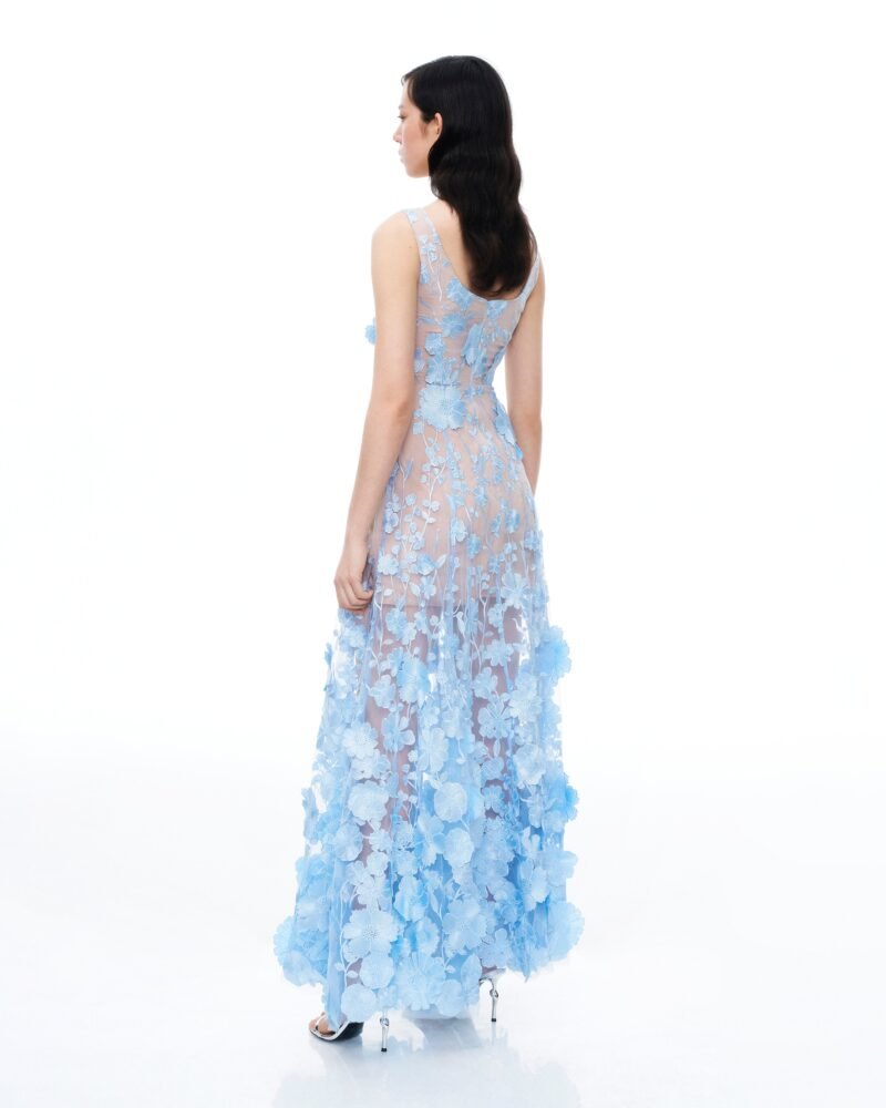 Clementine 3D Floral Embroidered Dress - Blue - Image 3