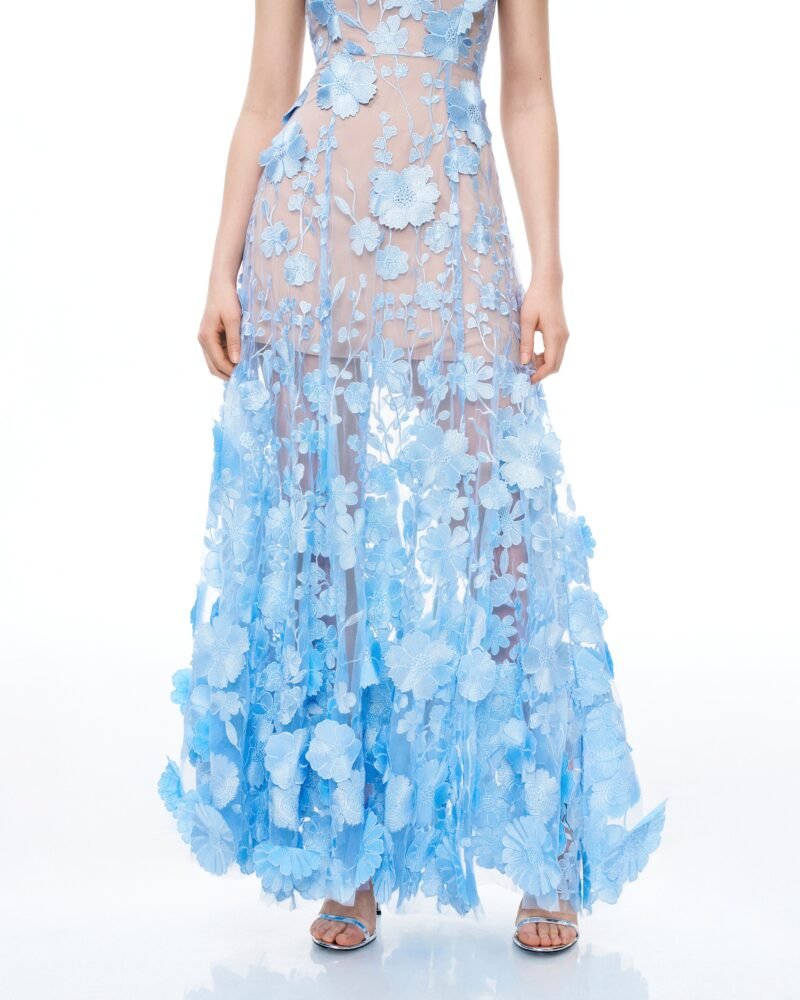 Clementine 3D Floral Embroidered Dress - Blue - Image 7