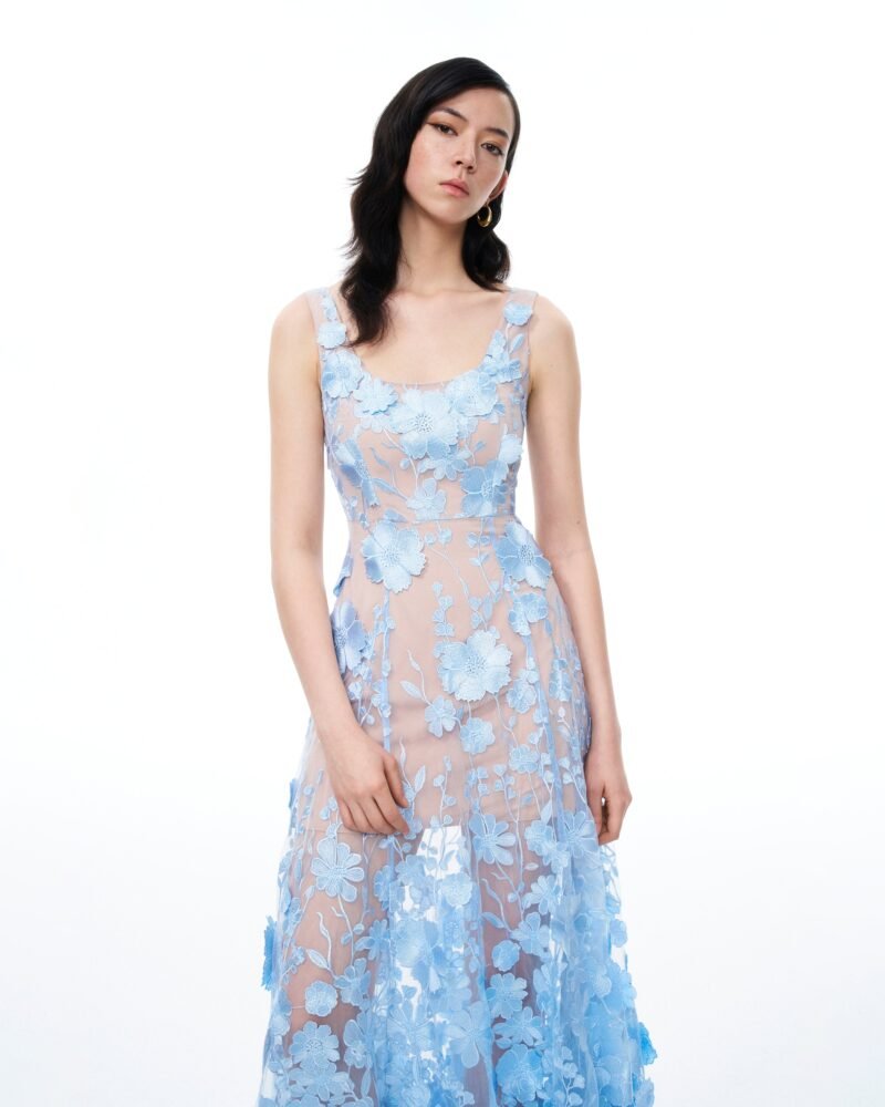 Clementine 3D Floral Embroidered Dress - Blue - Image 4