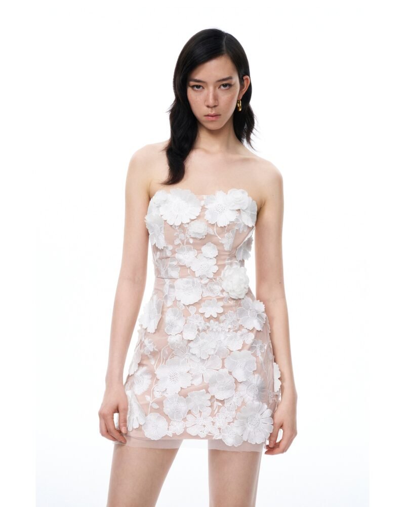 Serafina Floral Embroidered Mini Dress - White - Image 4