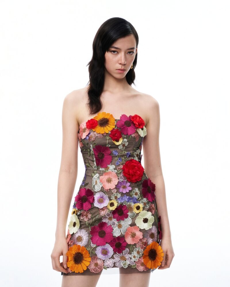 Cassian Floral Embroidered Mini Dress - Black Multi - Image 4