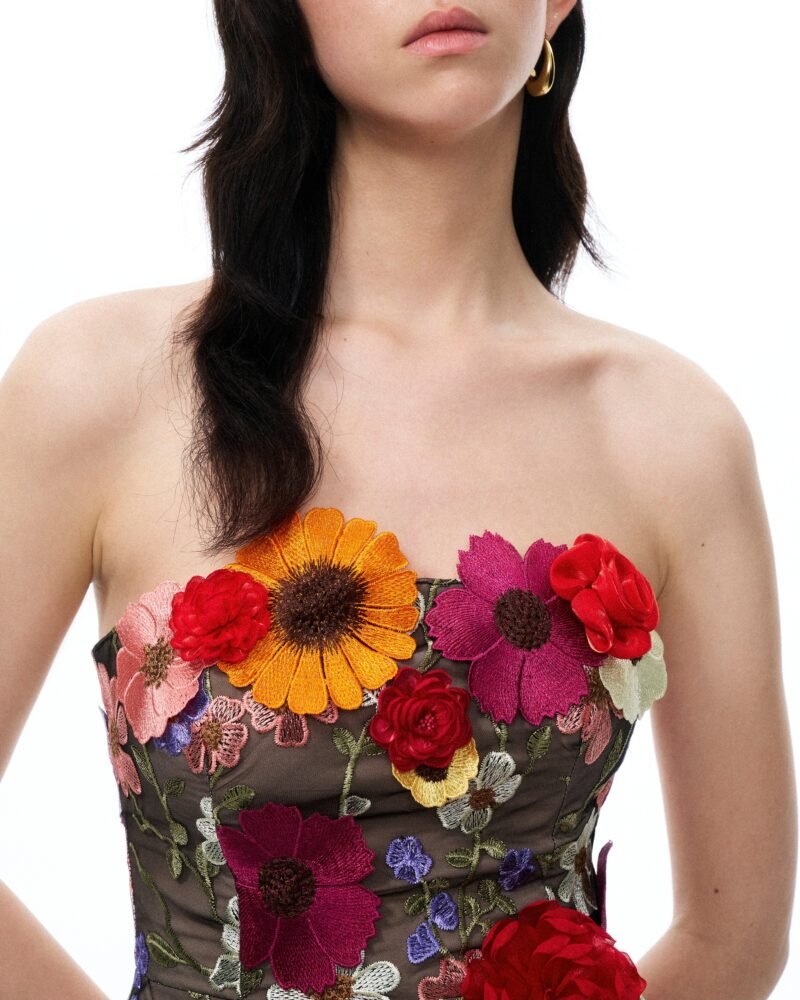 Cassian Floral Embroidered Mini Dress - Black Multi - Image 6