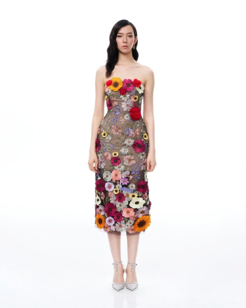 Isolde 3D Floral Embroidered Maxi Dress - Black Multi - Image 1