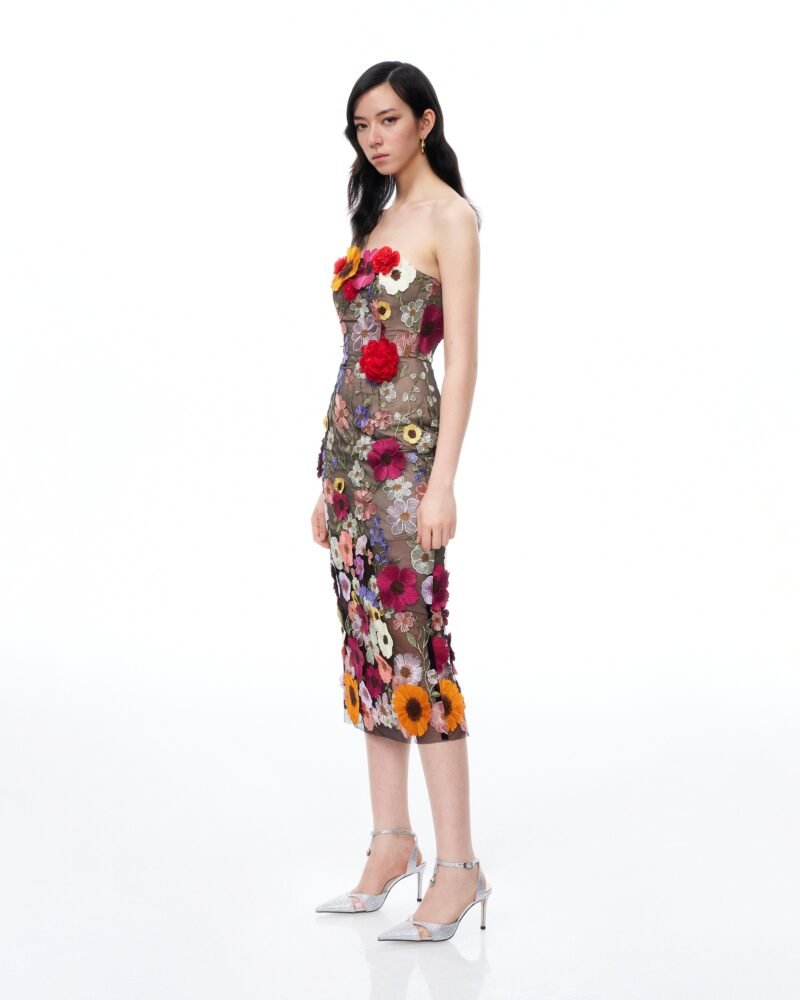 Isolde 3D Floral Embroidered Maxi Dress - Black Multi - Image 2