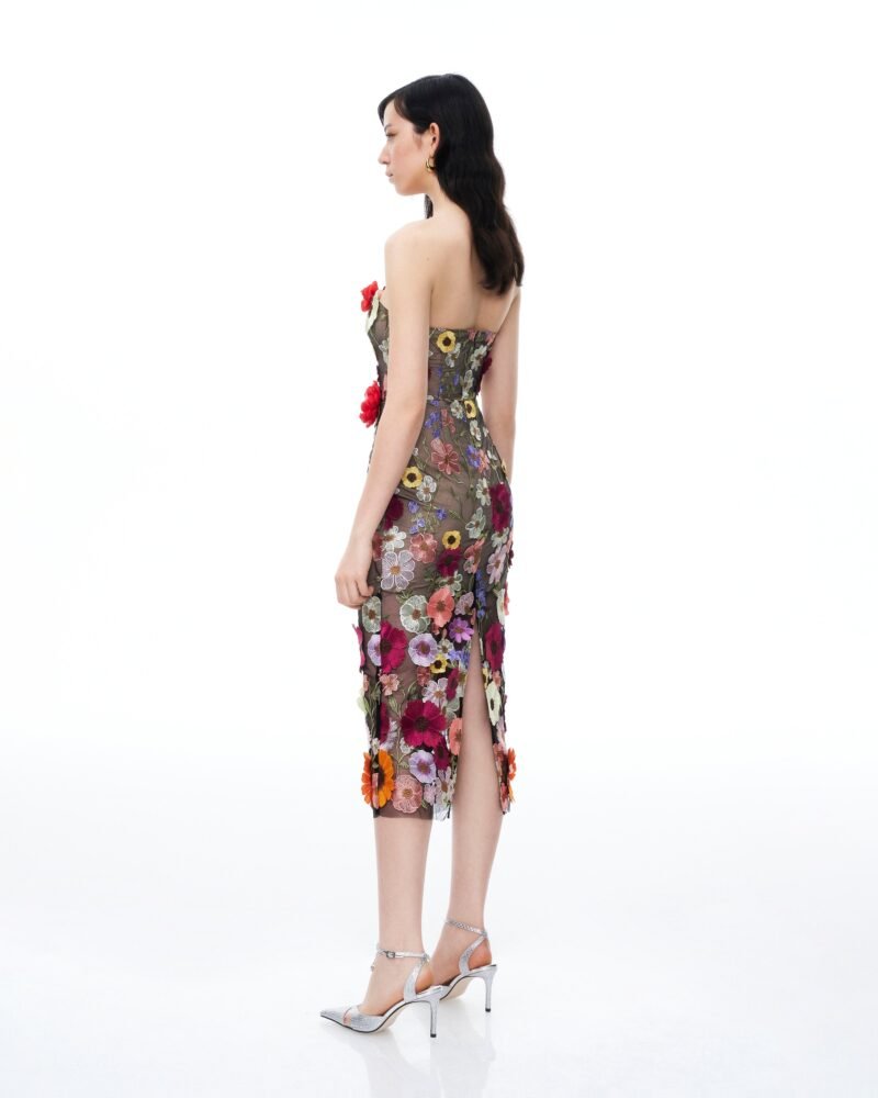 Isolde 3D Floral Embroidered Maxi Dress - Black Multi - Image 3