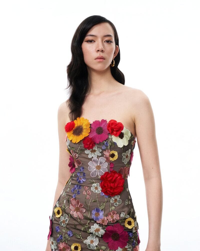 Isolde 3D Floral Embroidered Maxi Dress - Black Multi - Image 6