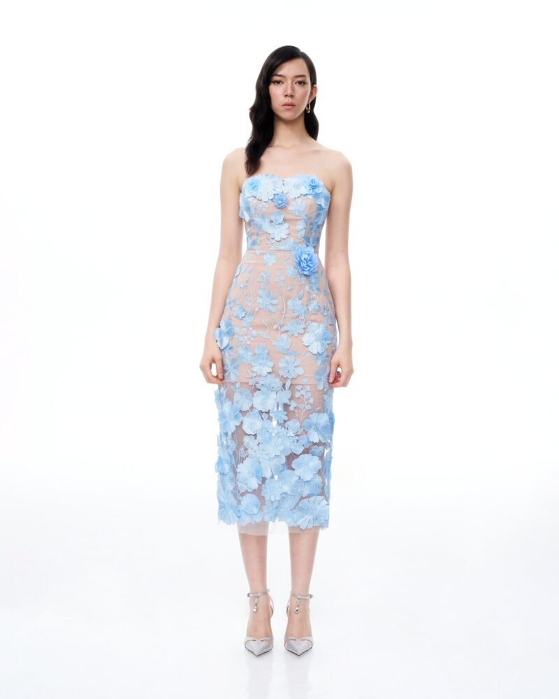 Evander 3D Floral Embroidered Maxi Dress - Blue - Image 1