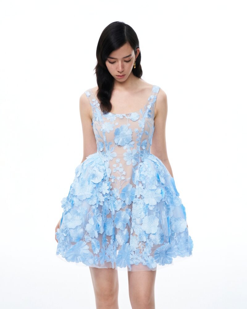Thaddeus 3D Floral Embroidered Mini Dress - Blue - Image 4