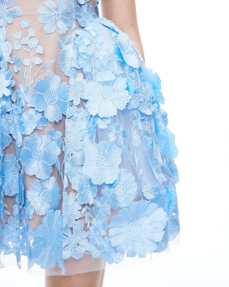 Thaddeus 3D Floral Embroidered Mini Dress - Blue - Image 6