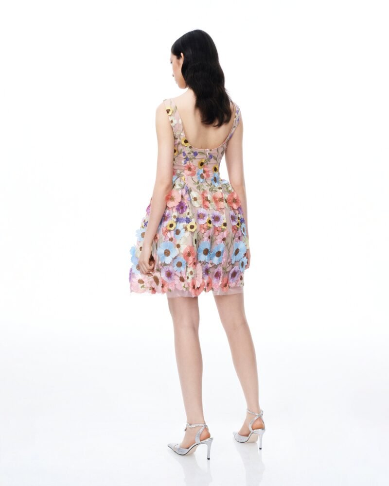 Aurora 3D Floral Embroidered Mini Dress - Pastel Multi - Image 3
