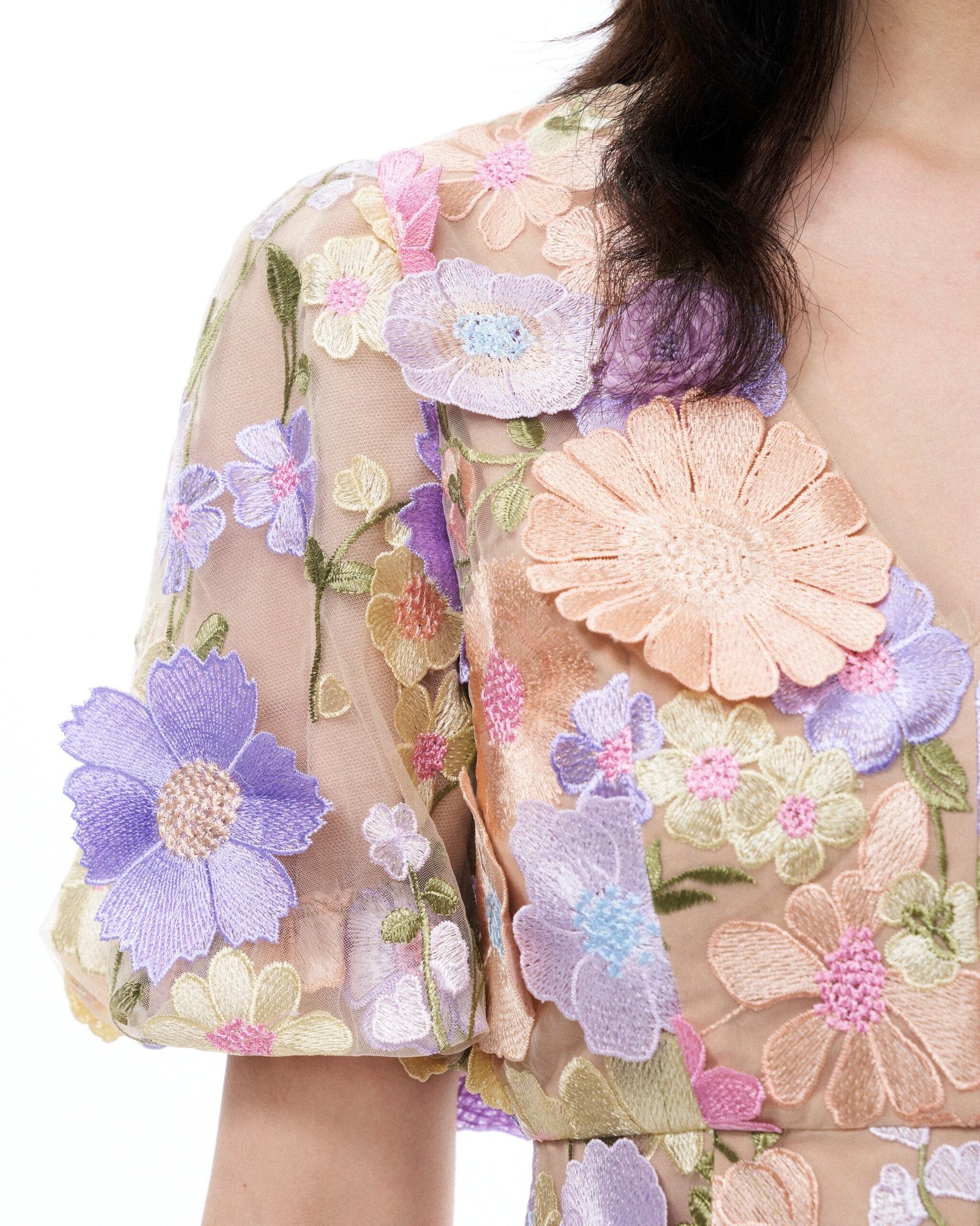 250329JWPEI1559 Evangeline 3D V-Neck Floral Embroidered Dress - Pastel Multi - Image 6