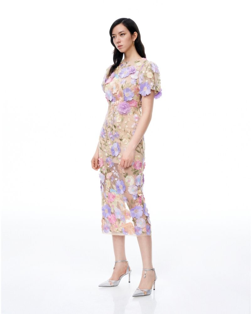 Alaric Round Neck 3D Floral Embroidered Maxi Dress - Pastel Multi - Image 2