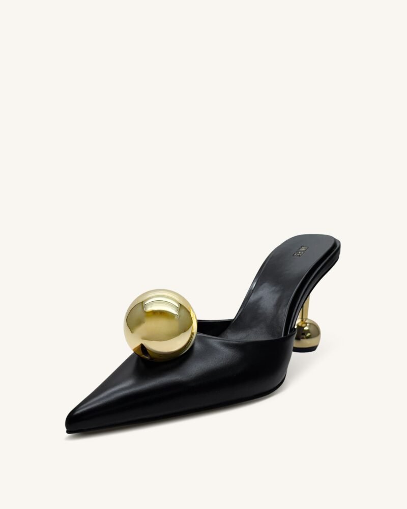 Sofia Sphere Heel Mules - Black - Image 4