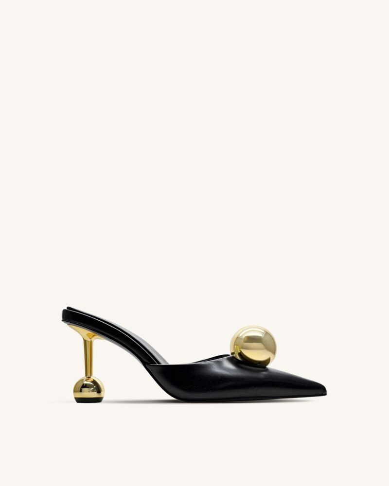 Sofia Sphere Heel Mules - Black - Image 1