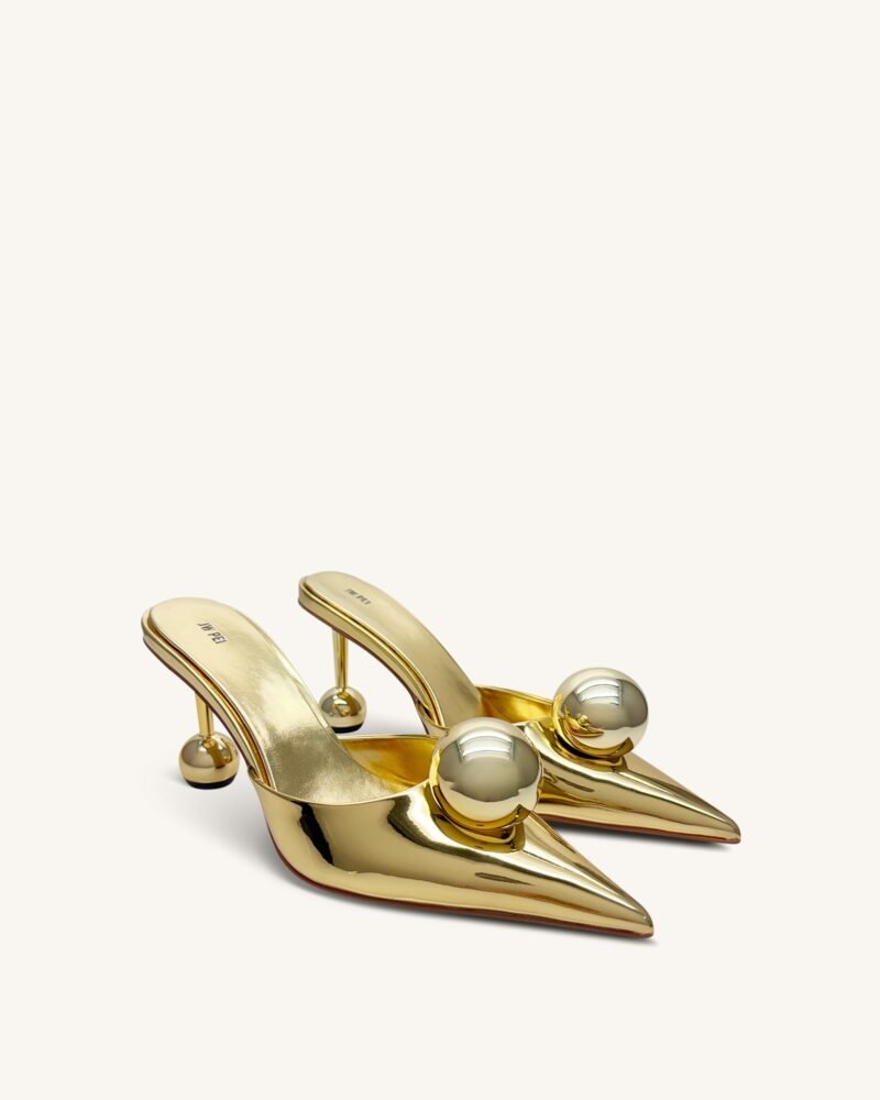 Sofia Sphere Heel Mules - Gold - Image 3