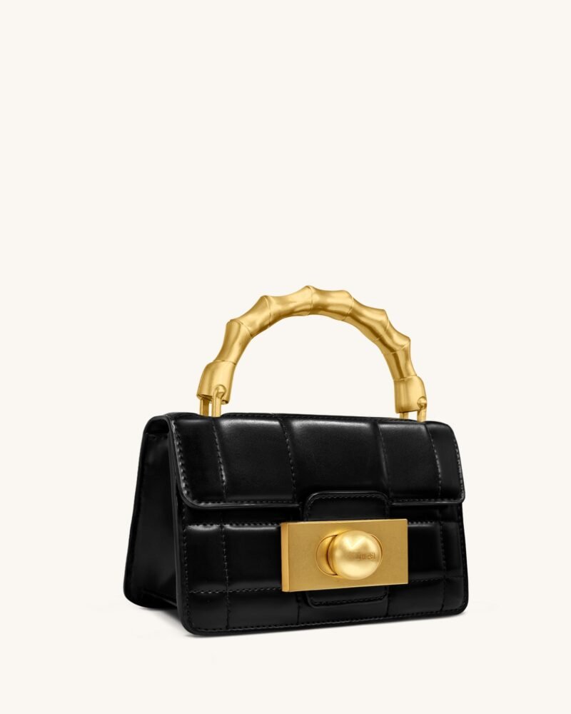 Kaia Bamboo Metal Handle Handbag - Black - Image 2