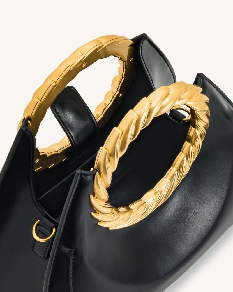 Amiya Leaf Handle Sculpture Bag - Black - Image 4