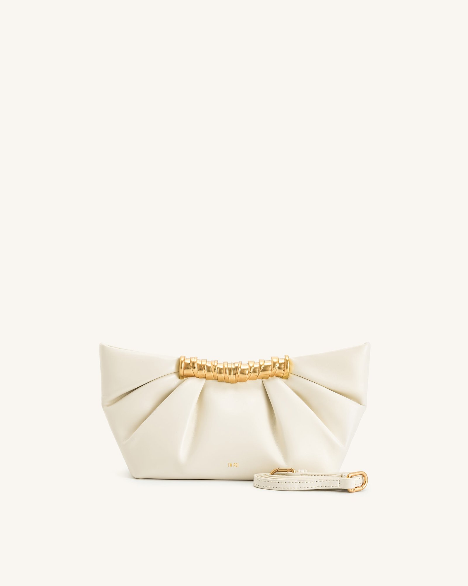 2T195-2-FRONT Leia Pleated Clutch - White - Image 1