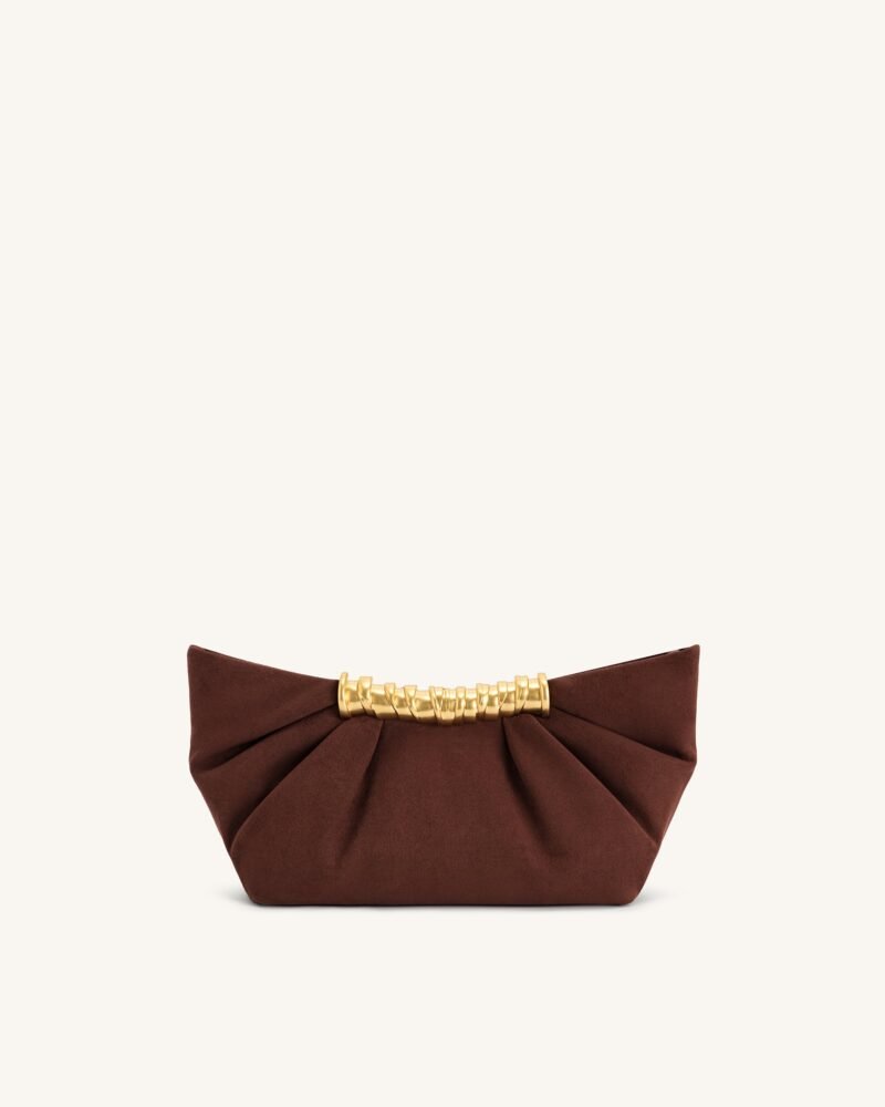 Leia Pleated Clutch - Dark Brown - Image 3