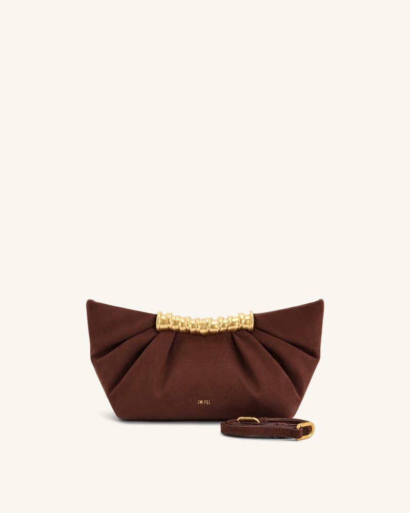 Leia Pleated Clutch - Dark Brown - Image 1