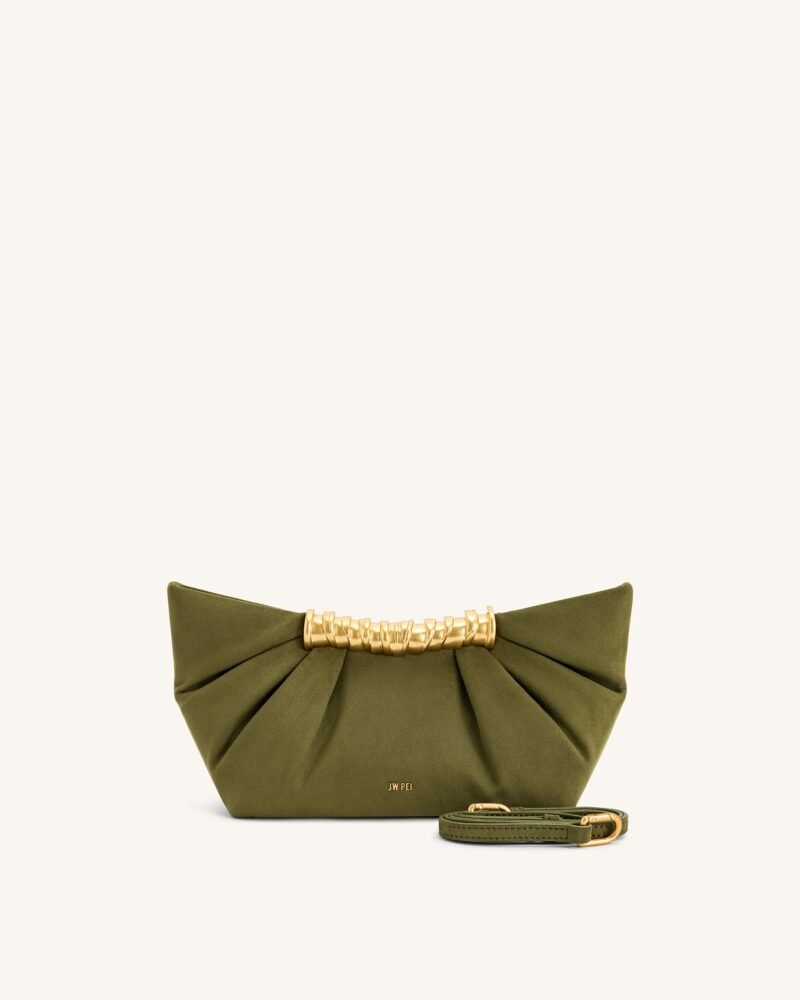 Leia Pleated Clutch - Dark Olive - Image 1
