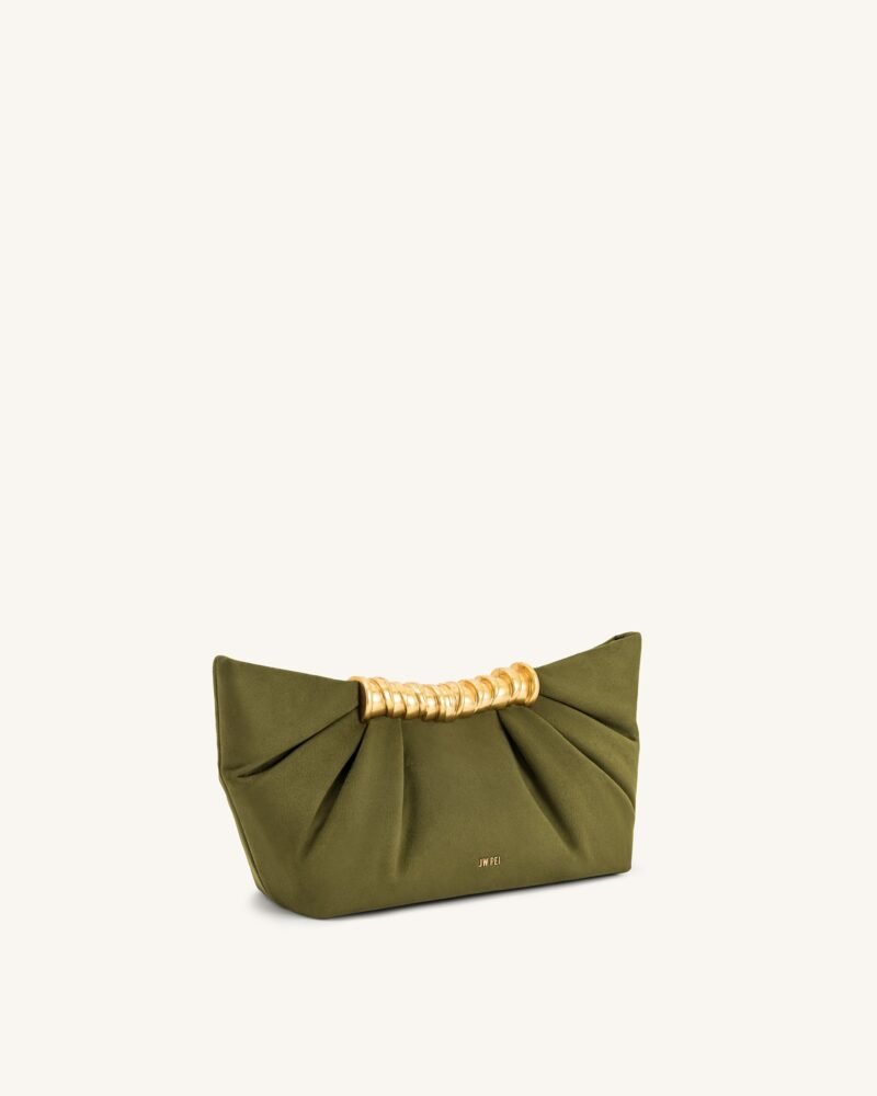 Leia Pleated Clutch - Dark Olive - Image 2
