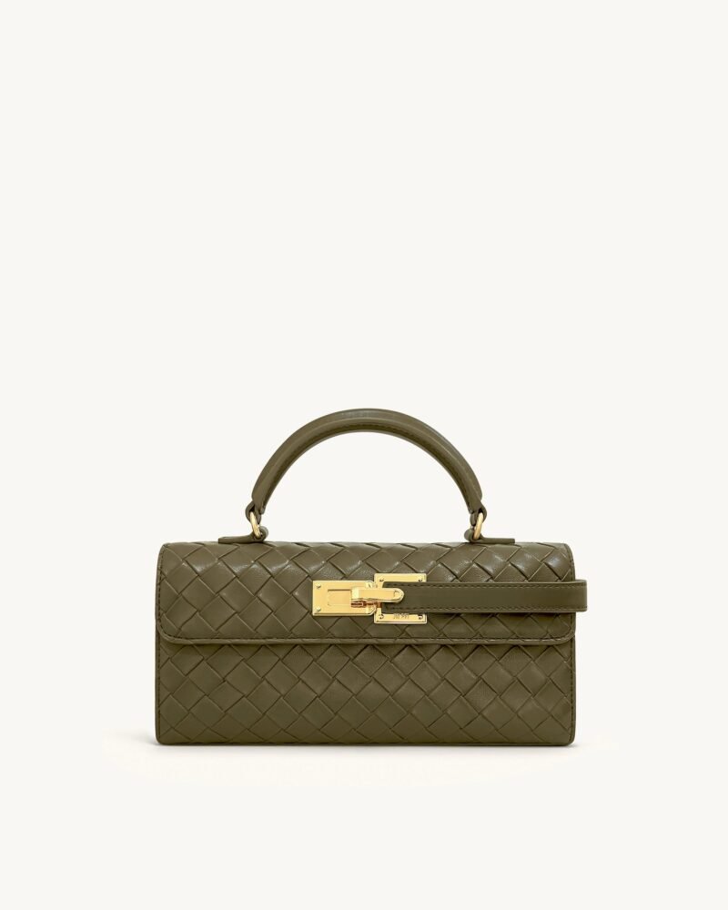 Keyla Weave Texture Top Handle Bag - Olive Green - Image 1