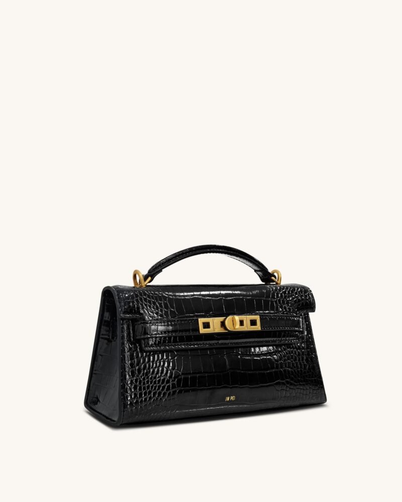 Noor Top Handle Bag - Black Croc - Image 2