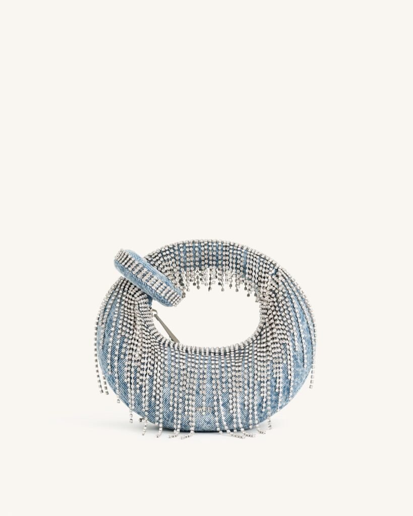 Abacus Denim Artificial Crystal Mini Top Handle Bag - Blue - Image 1