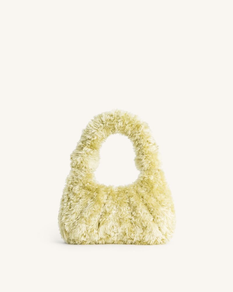 Gabbi Faux Fur Medium Ruched Hobo Handbag - Light Green - Image 1