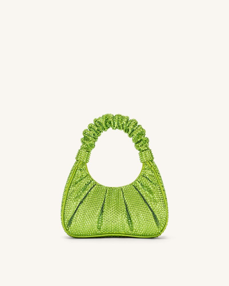 Gabbi Artificial Crystal Medium Ruched Hobo Handbag - Green - Image 1