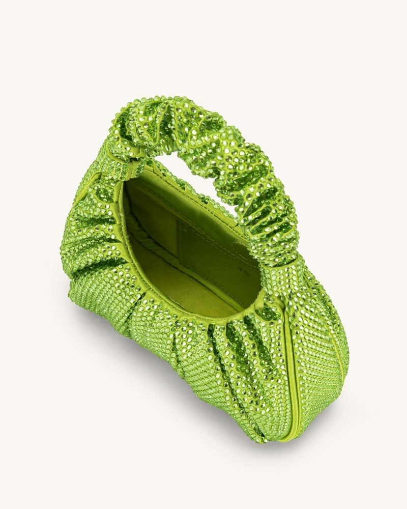 Gabbi Artificial Crystal Medium Ruched Hobo Handbag - Green - Image 5