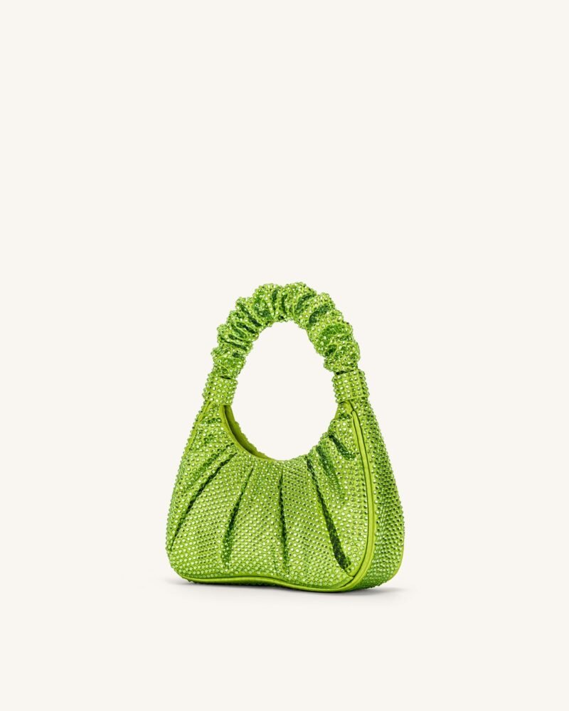 Gabbi Artificial Crystal Medium Ruched Hobo Handbag - Green - Image 3