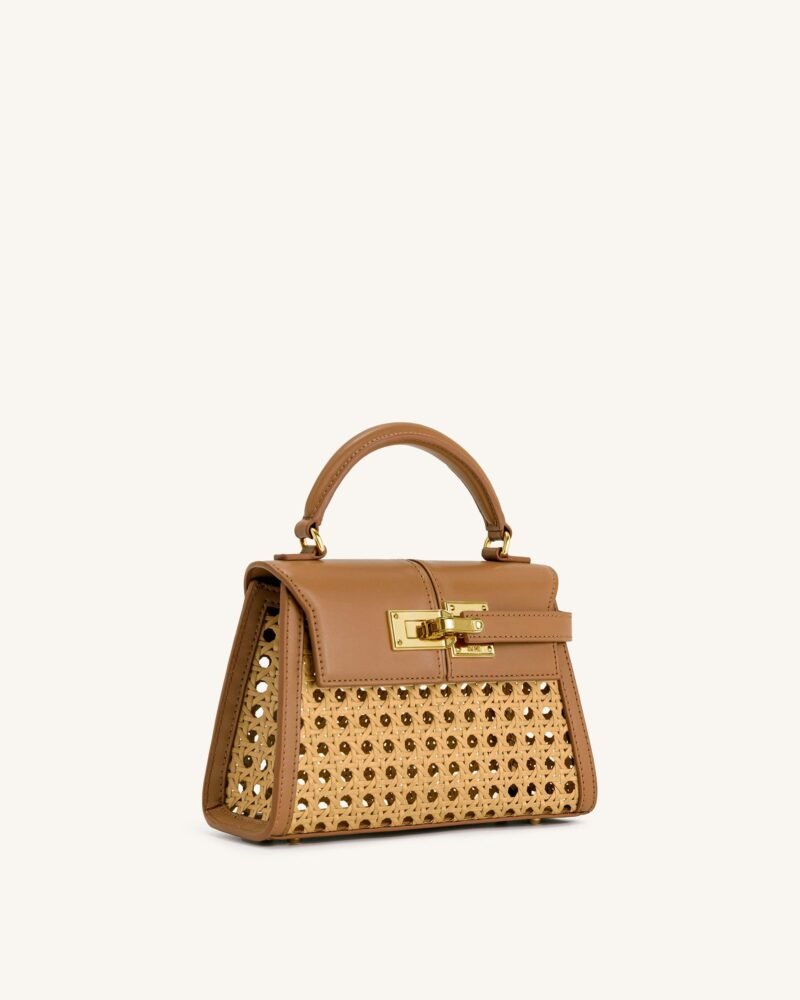 Elise Faux Bamboo Woven Top Handle Bag - Brown - Image 2