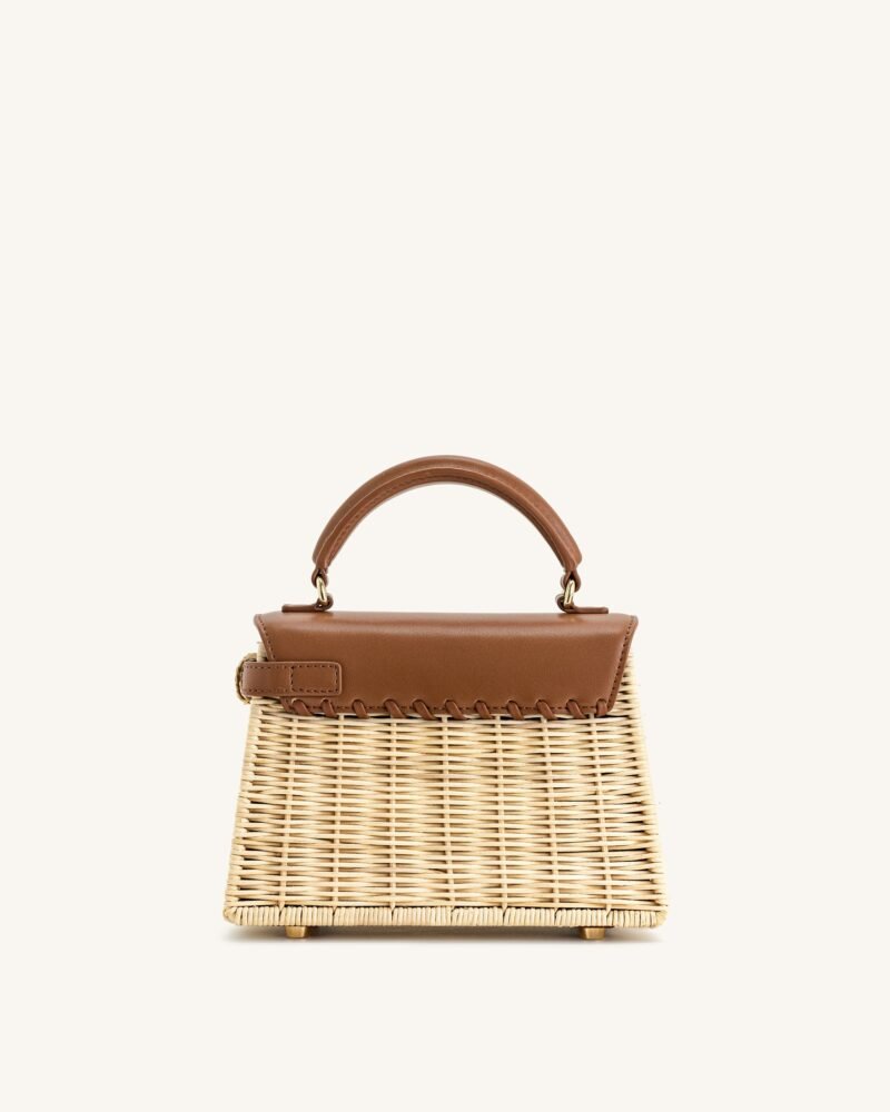 Elise Natural Rattan Weaving  Handbag - Brown Rattan - Image 3