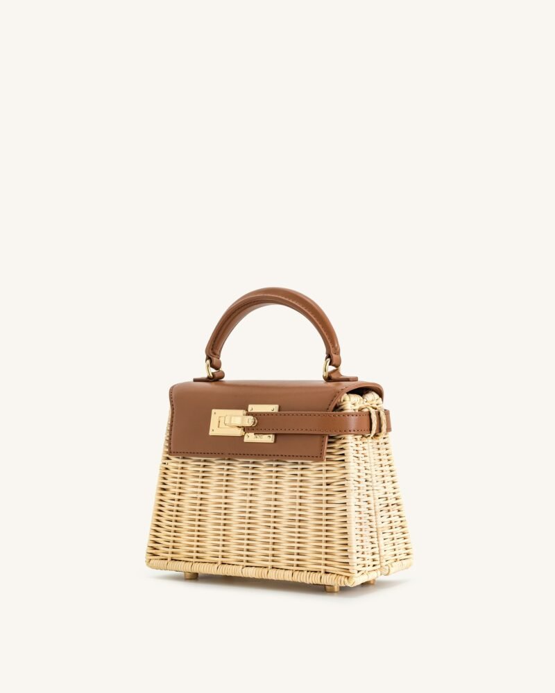 Elise Natural Rattan Weaving  Handbag - Brown Rattan - Image 2