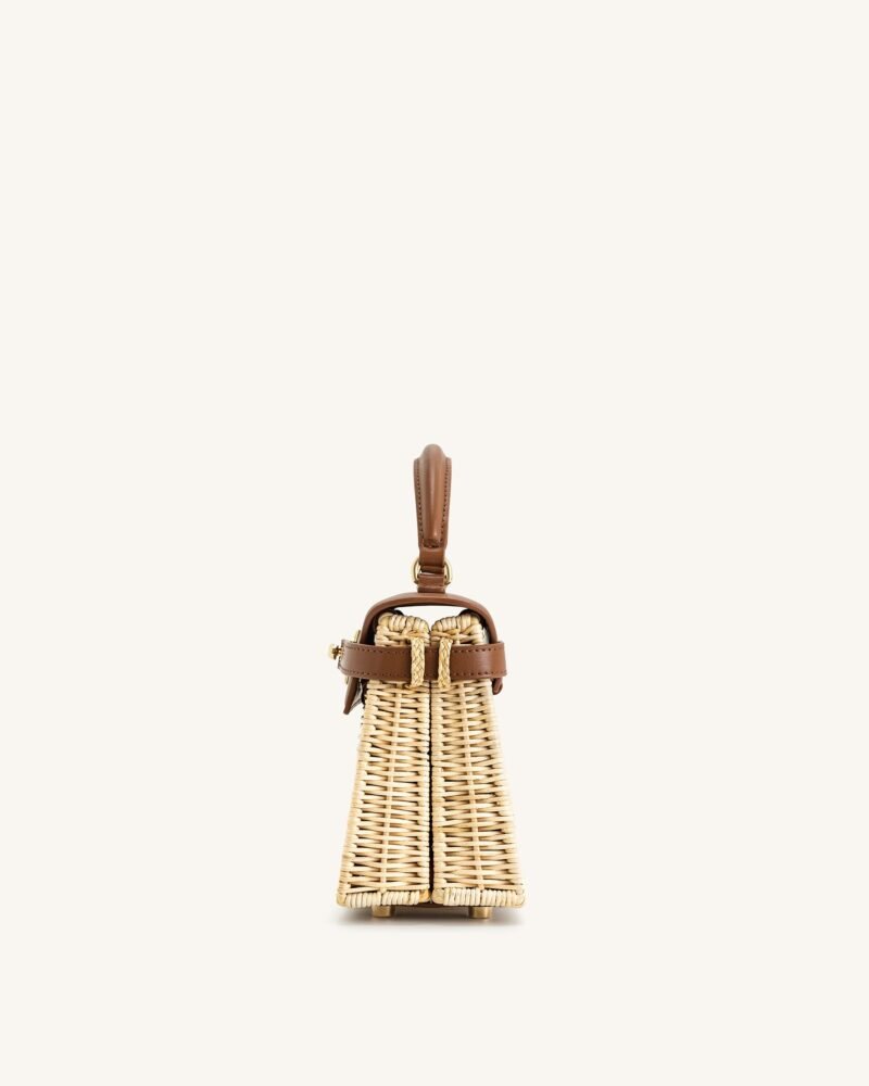 Elise Natural Rattan Weaving  Handbag - Brown Rattan - Image 4