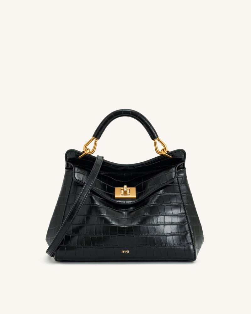 Lucia Classic Top Handbag - Black Croc - Image 1